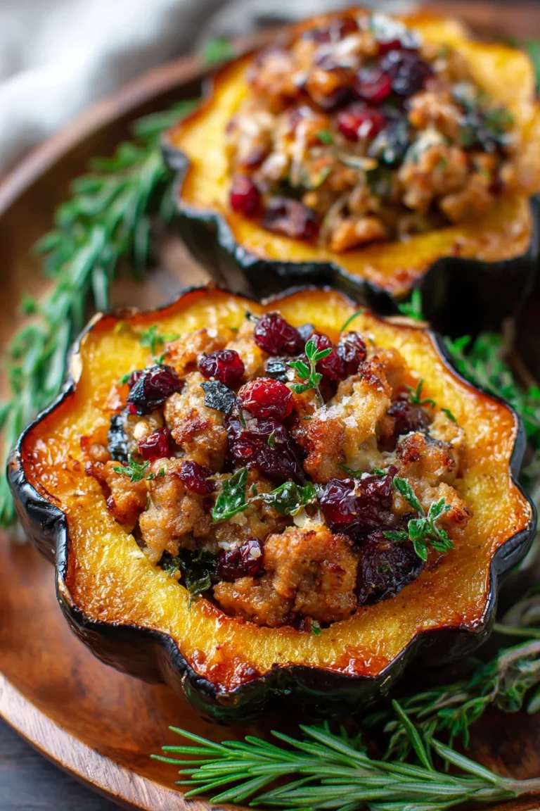 stuffed acorn squash, sausage, savory, hearty, delicious, fall flavors
