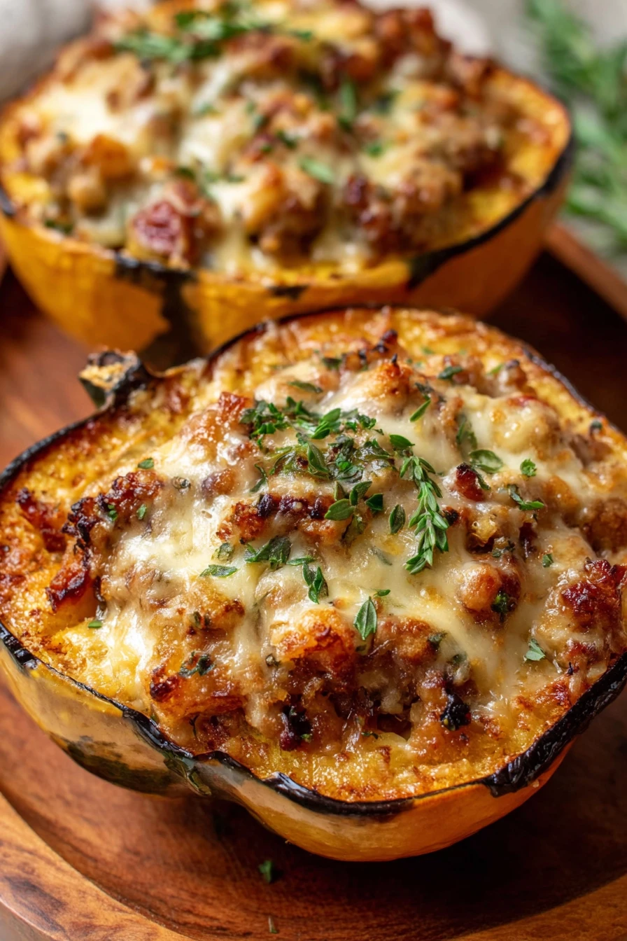 stuffed, baked acorn squash, savory, delicious, fall recipe, healthy, flavorful