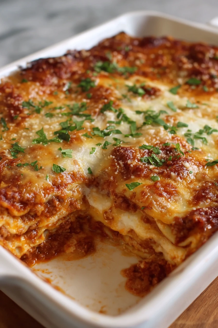 Super Easy Lasagna, cheesy, savory, layers, delicious, comfort food