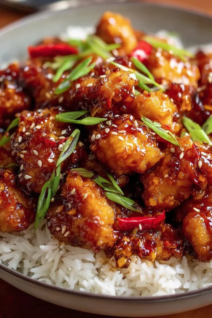 Sweet chili chicken, spicy marinade, succulent meat, fiery flavor
