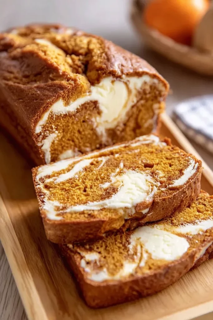 pumpkin bread, cream cheese swirl, delicious, moist, autumn flavors