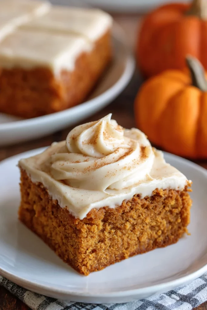 pumpkin sheet cake, cream cheese frosting, moist, decadent, autumn flavors, irresistible