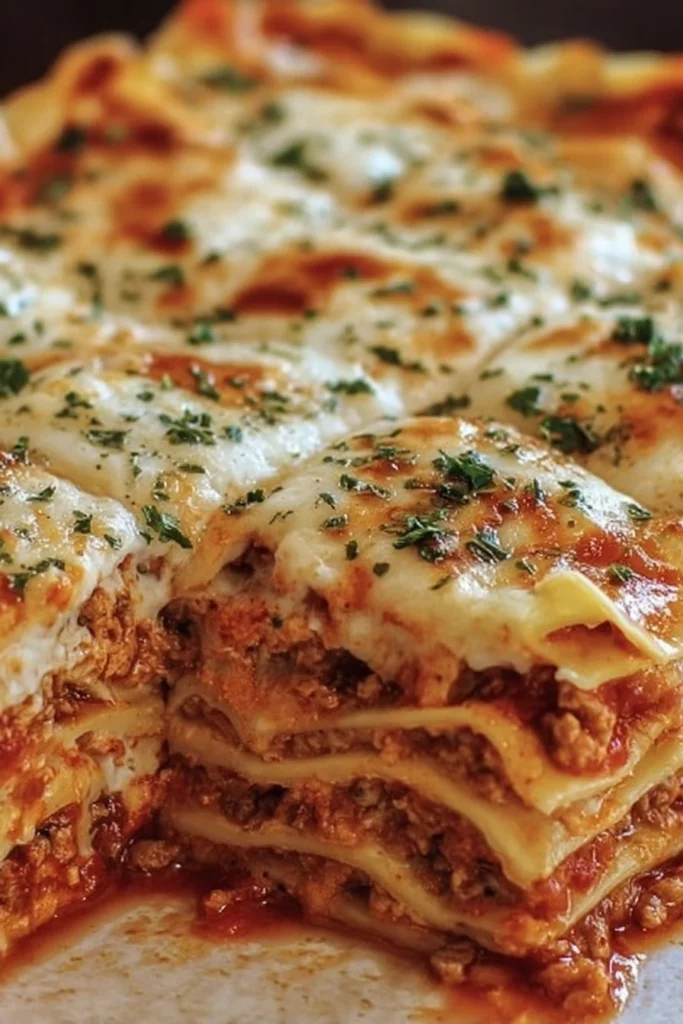 homemade lasagna, delicious layers, cheesy, savory, mouthwatering, baked perfection