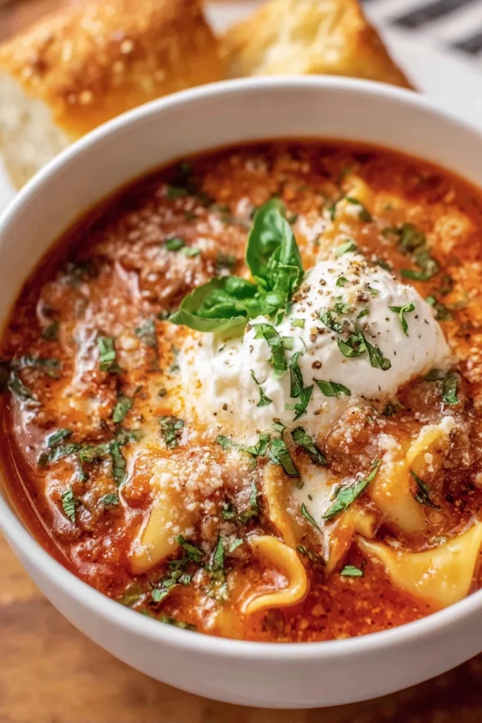 crockpot lasagna soup, hearty, flavorful, comforting, cheesy, Italian-inspired, savory broth
