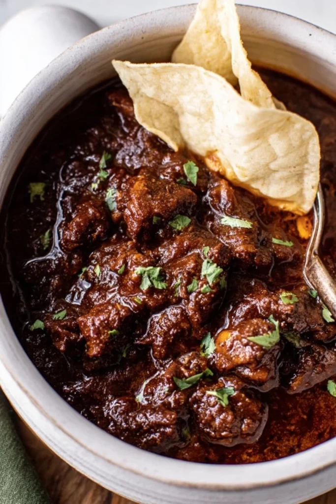 smokey Chili Colorado, perfectly spiced, rich flavors, aromatic, tender beef, Mexican cuisine