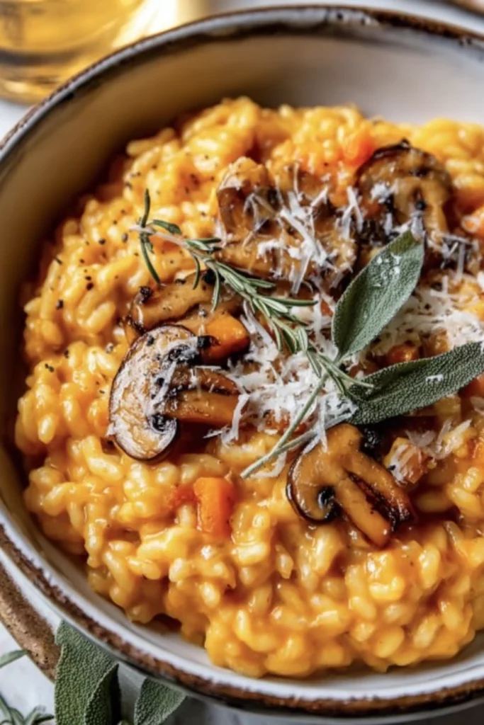 pumpkin risotto, creamy, savory, autumn flavors, comforting, hearty dish
