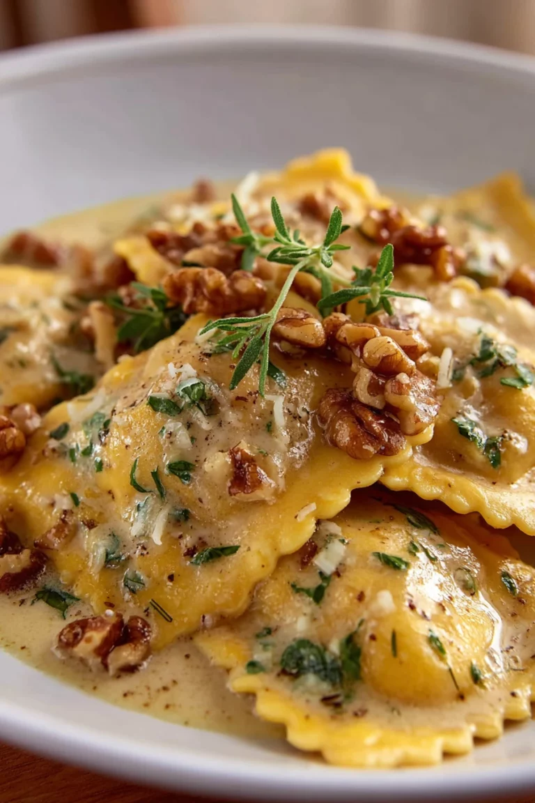 butternut squash ravioli, brown butter sauce, savory, delectable, comforting, autumn flavors