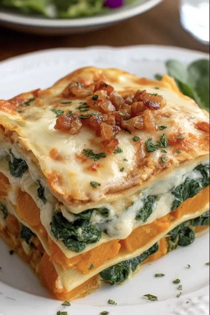 butternut squash, spinach lasagna, savory, cheesy, layered, comforting, vegetarian