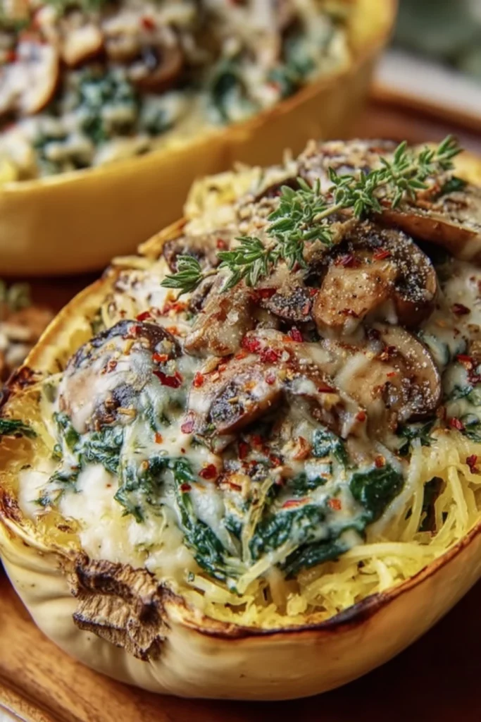 creamy spinach, mushroom squash, savory, rich, flavorful, nutritious