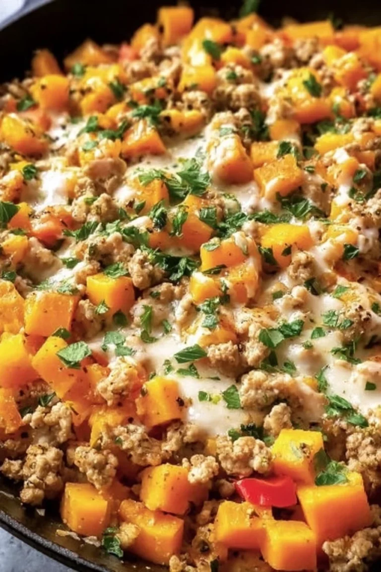ground turkey, butternut squash, savory skillet, flavorful, hearty meal